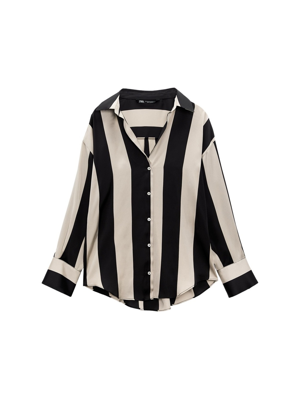 Zara Black and Cream Wide-Stripe Button-Down Shirt
